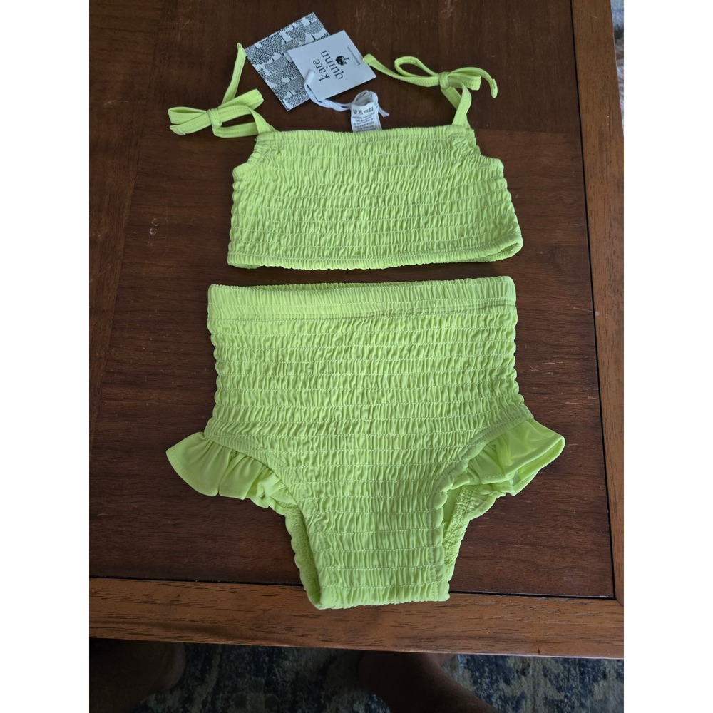 Kate Quinn Smocked High Waist Swim Set Lime NWT